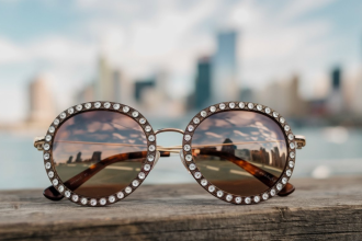 crystal-injected sunglasses with brown mirror lenses