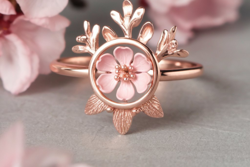 pretty rose gold sakura ring